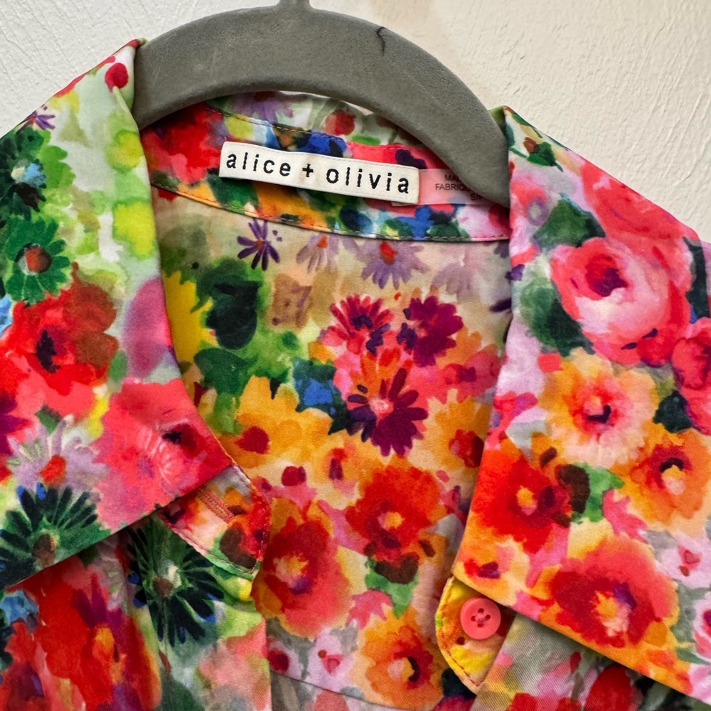 Alice + Olivia Red and Pink Notched Collar Sundress